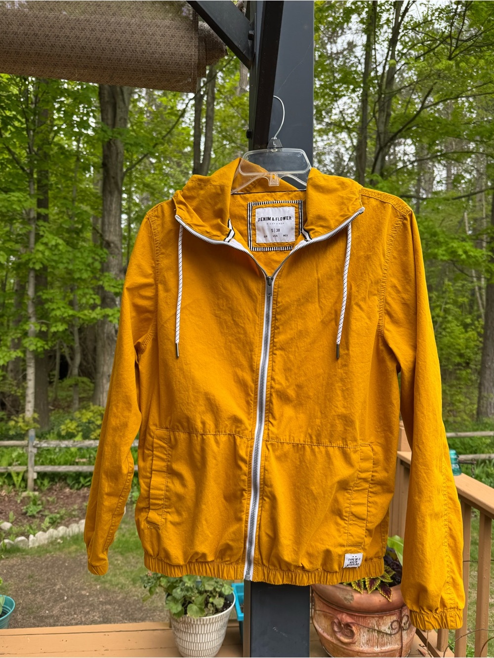 Denim & Flower Golden Yellow Hooded Zip Bomber Jacket